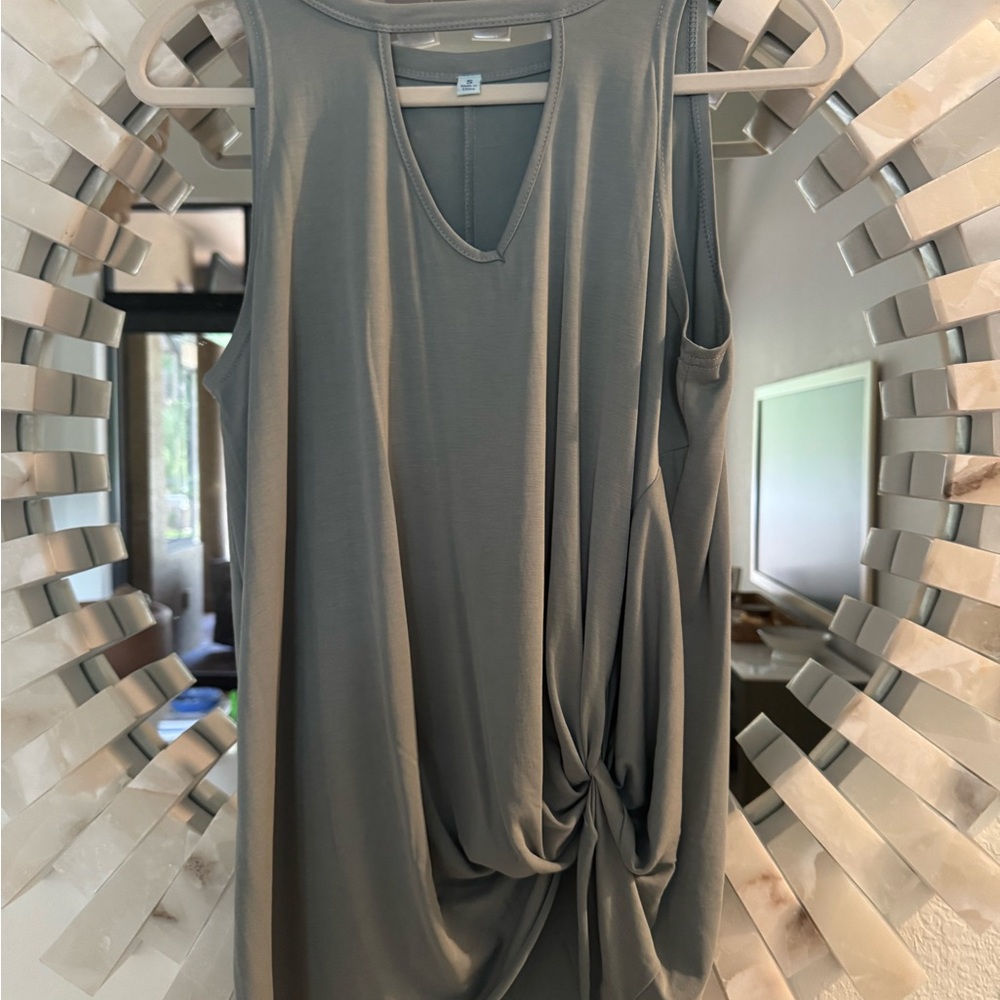 Sleeveless Blue/Gray Twist Front Sleveless Top